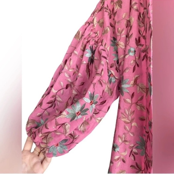 RODNER FIGUEROA Embroidery Floral MIDI Balloon Sleeves Kimono Dress Size M - Picture 10 of 11